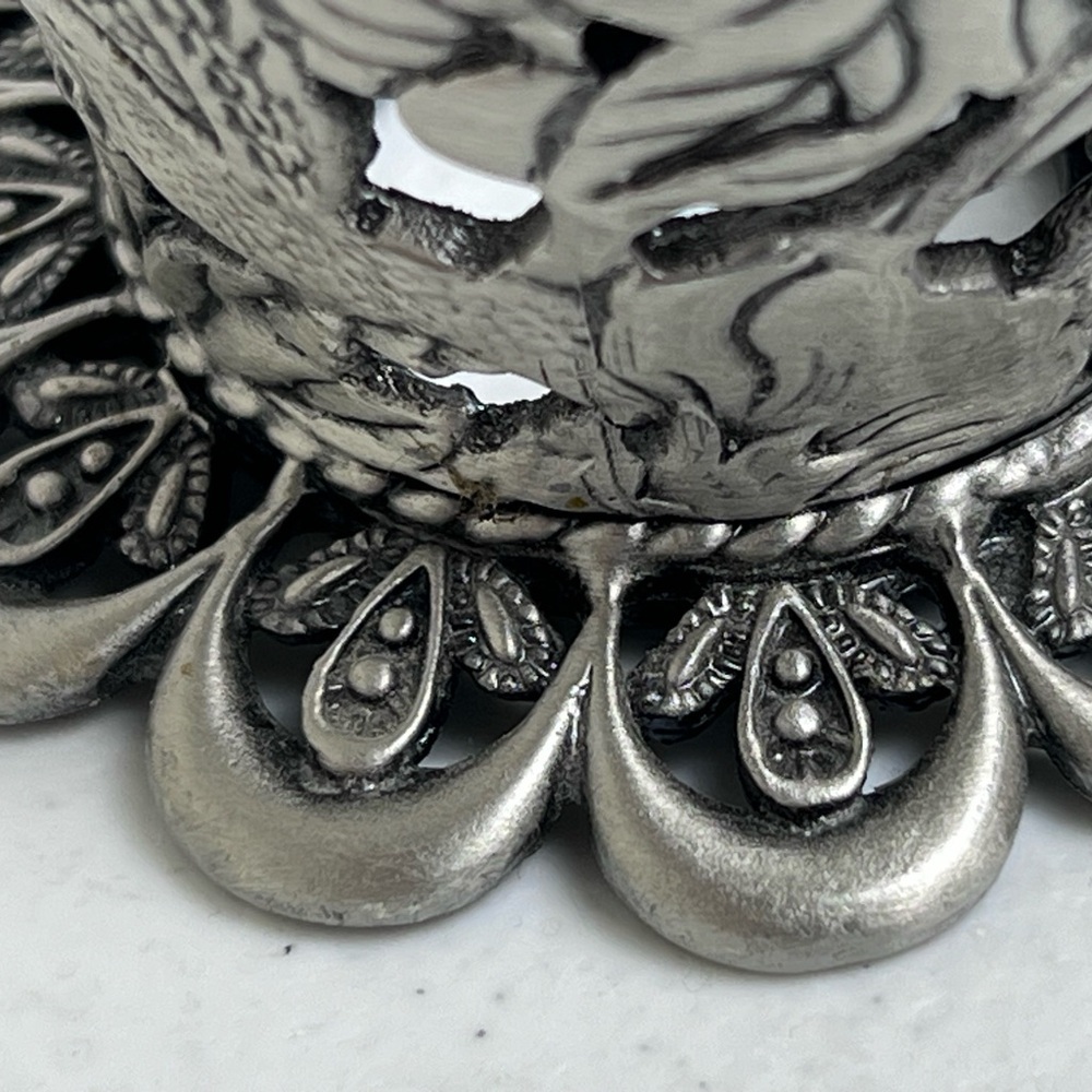 Vintage Silver Tone Pewter Metal Hummingbird And Floral Candle Holder - Picture 5 of 10